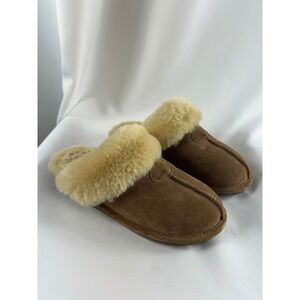 Nuknuuk Joy Brown Suede Sheepskin Lined Scuff Slippers Cozy Comfort Size 7